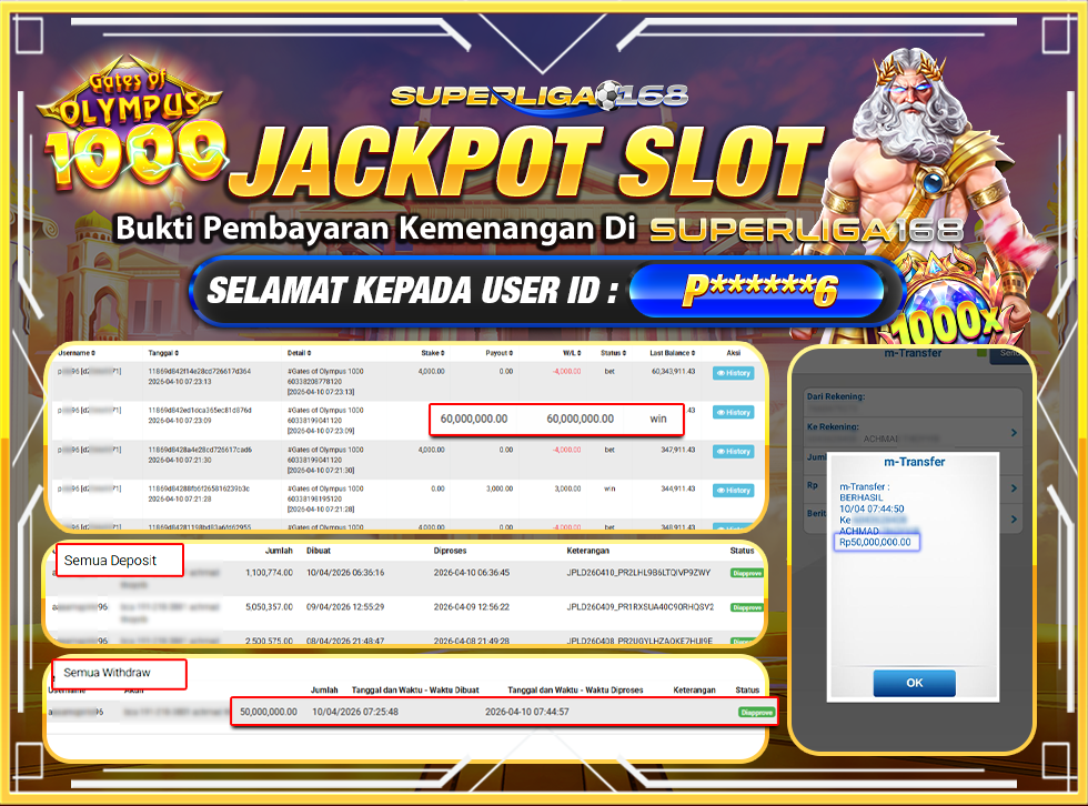 SUPERLIGA168 JACKPOT GATES OF OLYMPUS 1000 Rp.50,000,000,LUNASSSSS